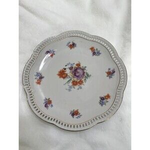Vintage Schumann Bavaria Plate Gold Edge Floral Bouquet Pattern